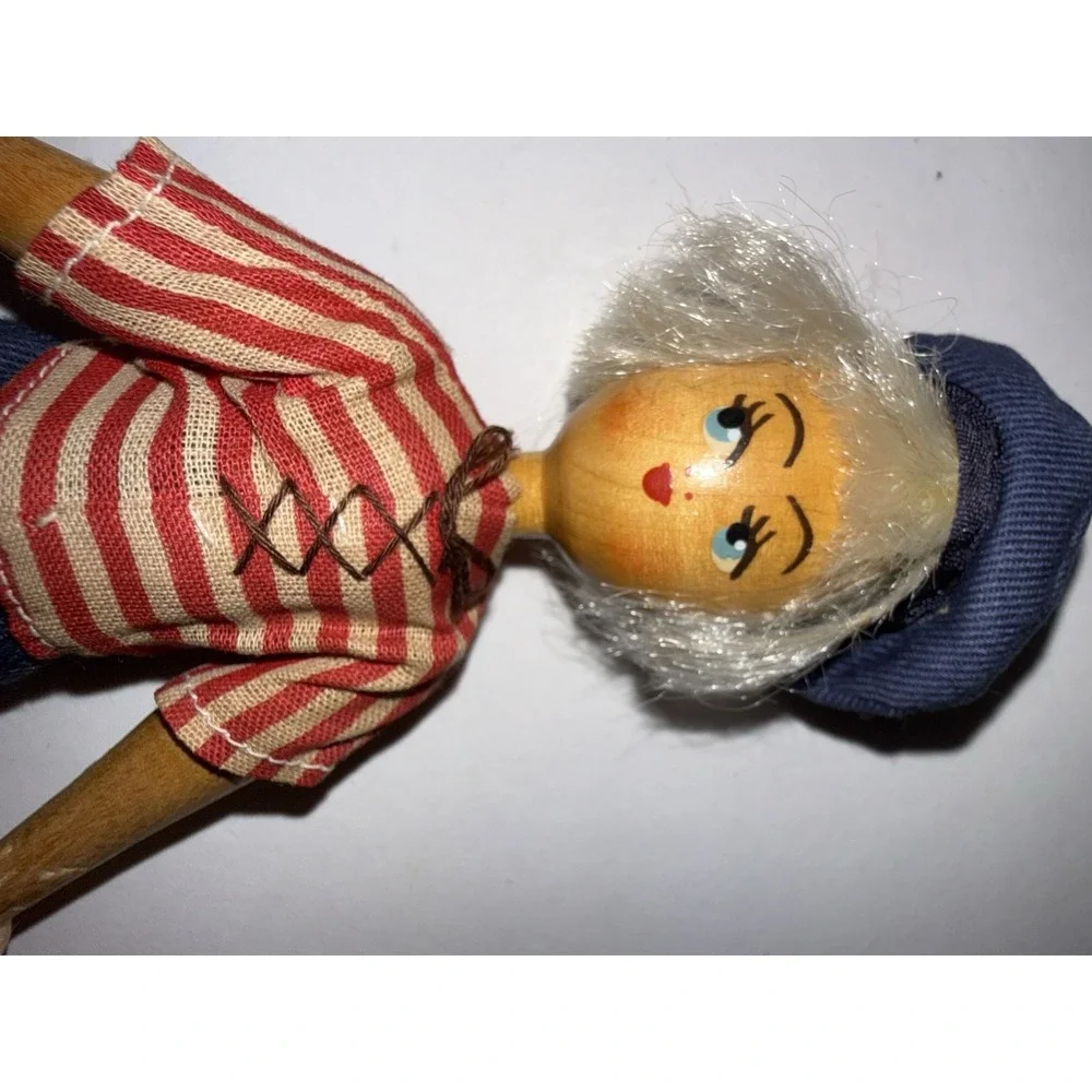 VTG Wooden Jointed Sailor Girl Doll with Hat